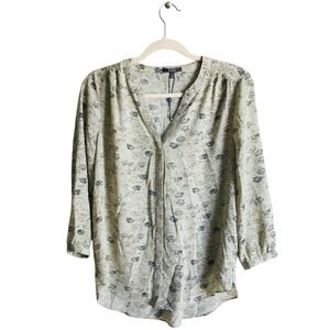 NWT NYDJ Women Green Pintuck Henley‎ 3/4 Sleeve Top Blouse XS
